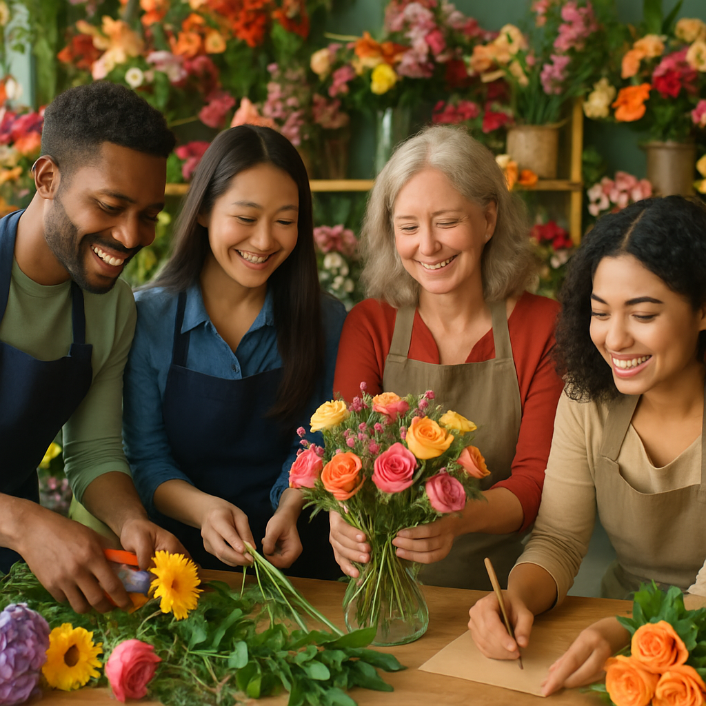 Team of florists working together